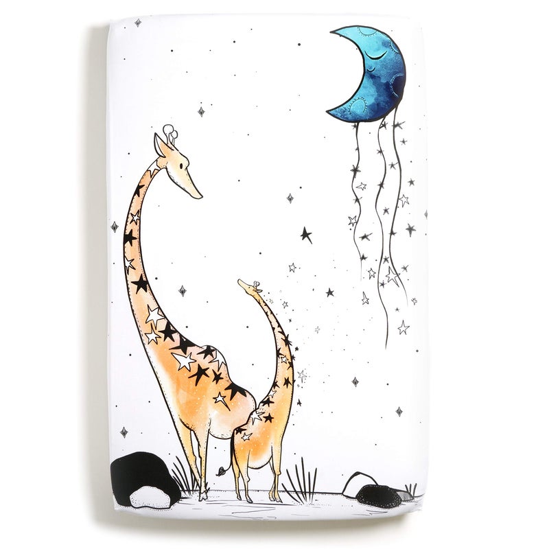 JumpOff Jo â€“ Fitted Mini Crib Sheet (24 x 38 x 5 Inches) - Fits Portable Crib, Playard, and Playpen Mattresses and Mats - Soft 100% Cotton â€“ Giraffe & A Calf - Image 2